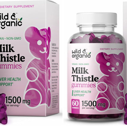 Wild & Organic Milk Thistle Gummies – Liver Detox 1500mg | 60 Vegan Chews (Pack of 2)