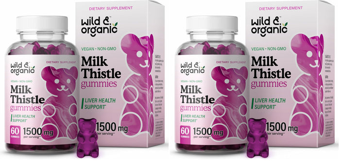 Wild & Organic Milk Thistle Gummies – Liver Detox 1500mg | 60 Vegan Chews (Pack of 2)