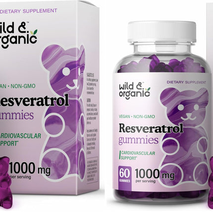 Wild & Organic Resveratrol Gummies 1000mg | Trans-Resveratrol for Antioxidant, Brain & Immune Support (Pack of 2)
