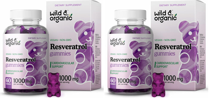 Wild & Organic Resveratrol Gummies 1000mg | Trans-Resveratrol for Antioxidant, Brain & Immune Support (Pack of 2)