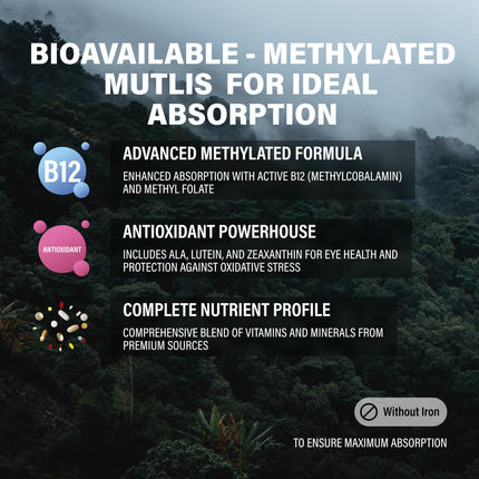 Wild Foods Methylated Multivitamin for Men & Women - Iron-Free Daily Multi with Methyl B12, Folate, A, D, K2, CoQ10 (Pack of Two)