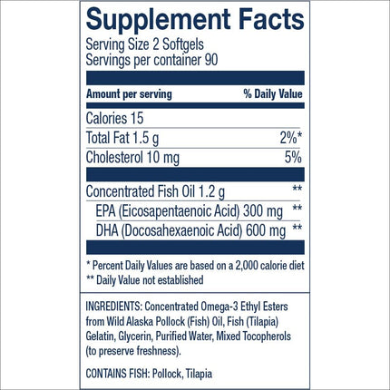 Wiley's Finest Peak DHA | Wild Alaskan Fish Oil 900mg EPA/DHA | 180 Softgels