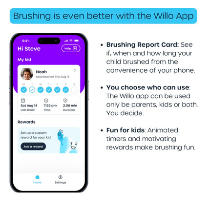 Willo Fully Automatic Kids U-Shaped Electric Toothbrush – Berry Splash (Small, Ages 5-7)