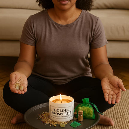 Golden Prosperity Candle Ritual Kit – 8oz Soy Candle by Willow & Wicks