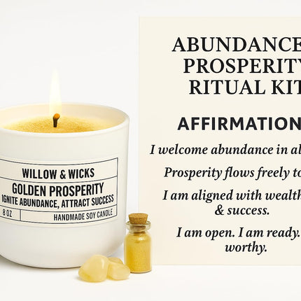 Golden Prosperity Candle Ritual Kit – 8oz Soy Candle by Willow & Wicks