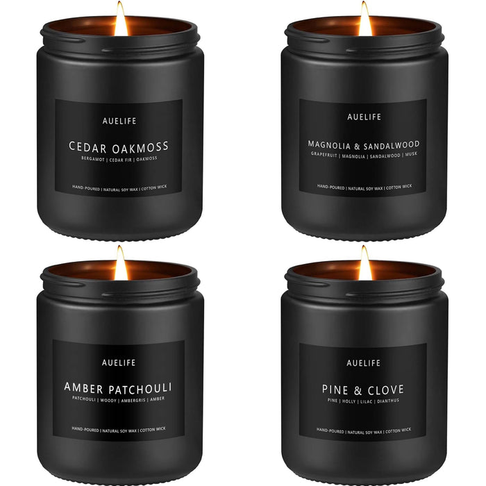 Winter Candle Gift Set for Men – 4 Pack Soy Candles (Cedar Oakmoss, Pine & Clove)