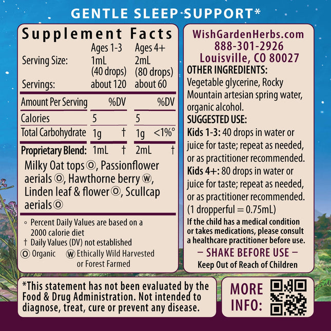 WishGarden Sleepy Nights for Kids – All-Natural Herbal Sleep Tincture (No Melatonin), 4oz