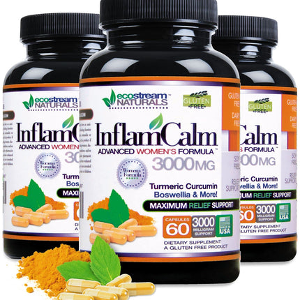 Women's Formula 3000 InflamCalm Advanced with Turmeric, Curcumin, Enzymes and Boswellia | Vegetarian & Gluten Free (Pack of 2)