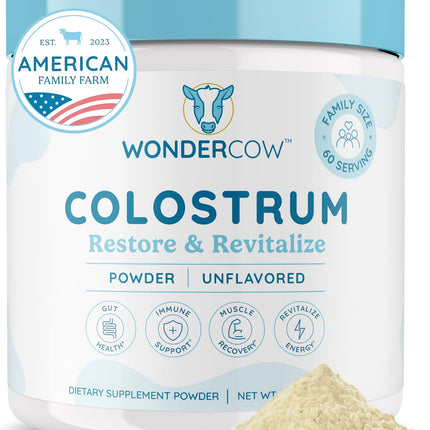 WONDERCOW Colostrum Powder – Gut Health, Immune Support, Muscle Recovery | Unflavored, 60 Servings