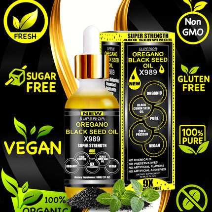 SUPERIOR FULVIC HUMIC X935 – Oil of Oregano with Black Seed Oil Drops, 400 Servings, 2-in-1 Organic Liquid
