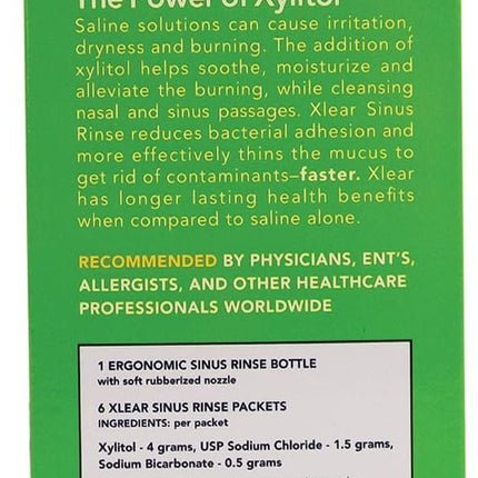 Xlear Natural Xylitol Nasal Irrigation System with 6 Saline Packets & Sinus Rinse Bottle – Pack of 2