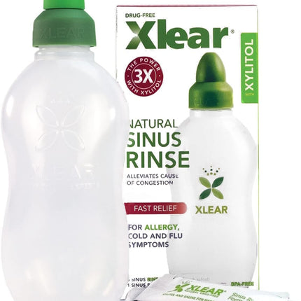 Xlear Natural Xylitol Nasal Irrigation System – 6 Saline Packets + Sinus Rinse Bottle
