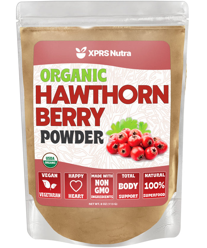 XPRS Nutra Organic Hawthorn Berry Powder – Cardiovascular Support, USDA Organic (8 oz) – Vegan