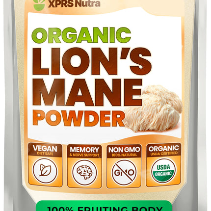 XPRS Nutra Organic Lion's Mane Mushroom Powder – Mental Clarity, Cognition & Immunity (16 oz)