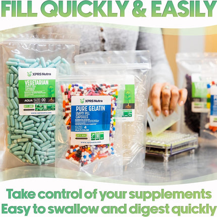 XPRS Nutra Vegan Size 000 Empty Capsules – 1000 Count Clear Veggie Capsules for DIY Filling