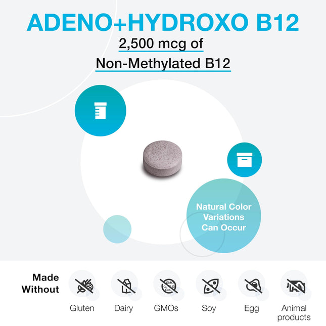 XYMOGEN Adeno+Hydroxo B12 (2,500 mcg) – Quick-Dissolve Lozenges for Cognitive Support