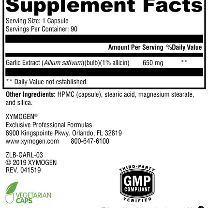 XYMOGEN GarliX - Ultra-Concentrated Garlic Supplement with Allicin & Alliin | 90 Capsules