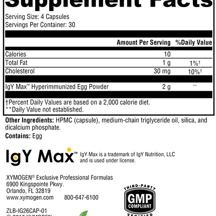 XYMOGEN IG 26 | IgY Max Immune Support – Dairy-Free Colostrum Alternative (120 Capsules)