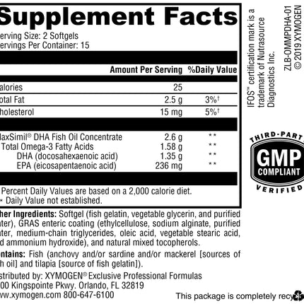XYMOGEN Omega MonoPure DHA EC - Highly Concentrated DHA Omega-3 for Cardiovascular, Immune & Cognitive Support (30 Softgels)