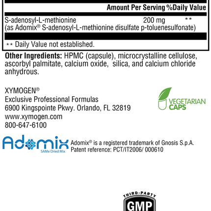 XYMOGEN SAM-e 200mg – Liver Support, Vegan & Gluten Free (30 Capsules)