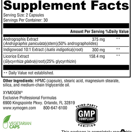 XYMOGEN Viragraphis - Powerful Short-Term Immune Health Support with Andrographis, Licorice Root + Indigowoad - Fast-Acting Cytokine Balance + Immune Support Supplement (60 Capsules)