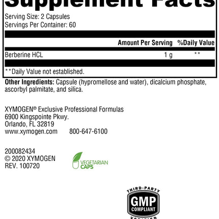 XYMOGEN Berberine HCL 1000mg – Metabolic & Digestive Support – 120 Capsules