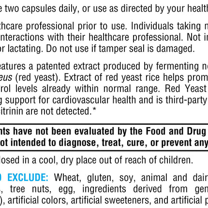 XYMOGEN Red Yeast Rice - Non-GMO Red Yeast Rice Supplement to Help Maintain Already Healthy Blood Lipid + Cholesterol Levels - Cardiovascular Support - Tested Citrinin-Free (30 Capsules)