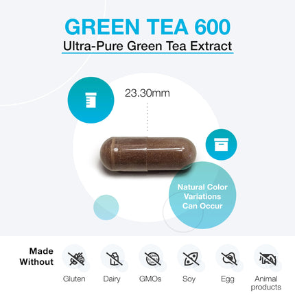 XYMOGEN Green Tea 600 - Ultra Pure Green Tea Extract Capsules - Immune Support, Heart & Brain Health | Gluten Free, Vegan, Non-GMO | 60 Capsules