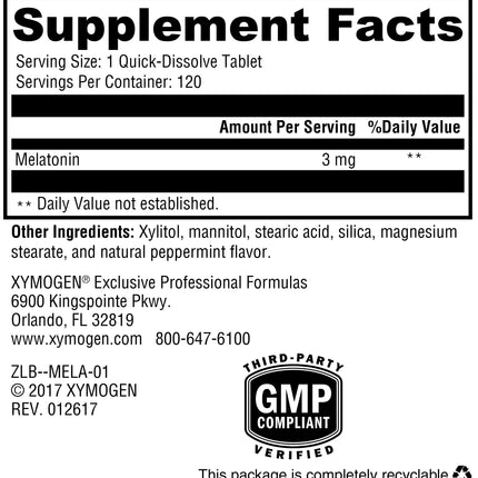 XYMOGEN Melatonin Peppermint Lozenges - 3 mg Sleep Support + Antioxidant & Immune Support (120 ct)