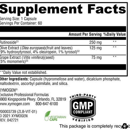 XYMOGEN VitalVasc – Grape Seed & Olive Leaf Extract Capsules | Antioxidant Support | Gluten Free, Vegan & Non-GMO (60 Caps)