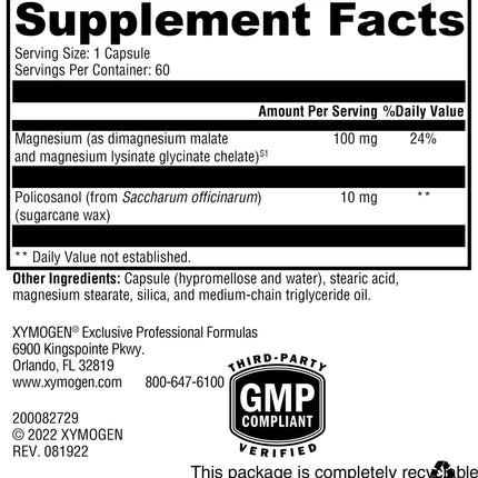 XYMOGEN CholeRex Policosanol 10mg – Maintain Lipids & Blood Flow (60 Caps)