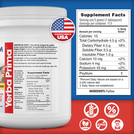 Yerba Prima Whole Psyllium Husk Fiber Supplement 20 oz (Pack of 2) – Vegan, Gluten Free, Non-GMO