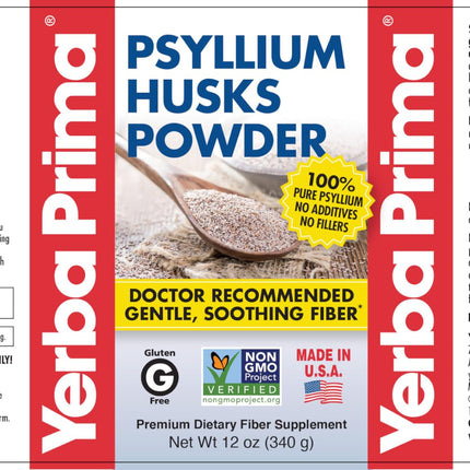 Yerba Prima Psyllium Husks Powder - 4 x 12 oz Pack (New Label) - Natural Fiber for Regularity & Gut Health