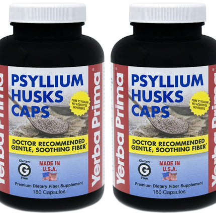 Yerba Prima Psyllium Husks Caps – Pack of 4 (4×180 caps) | Non-GMO Gluten Free Fiber Supplement