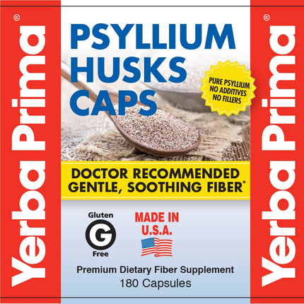 Yerba Prima Psyllium Husks Caps – Pack of 4 (4×180 caps) | Non-GMO Gluten Free Fiber Supplement