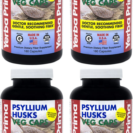 Yerba Prima Psyllium Husks Veg Caps – 4x180 Count | Vegan, Gluten Free, Non-GMO Fiber
