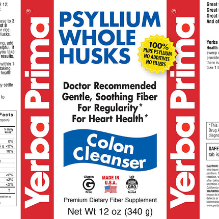 Yerba Prima Psyllium Whole Husks Pack of 2 – All Natural Fiber, Gluten Free, Non-GMO, Made in USA