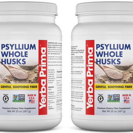 Yerba Prima Whole Psyllium Husk Fiber Supplement 20 oz (Pack of 2) – Vegan, Gluten Free, Non-GMO