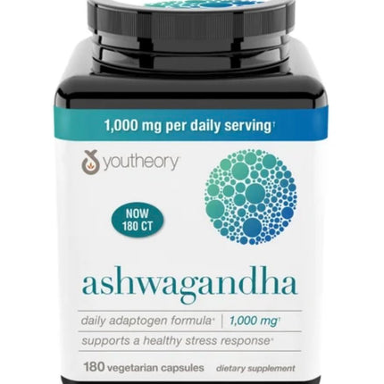 Youtheory Ashwagandha 1000mg with KSM-66 – 180 Caps | Stress Support