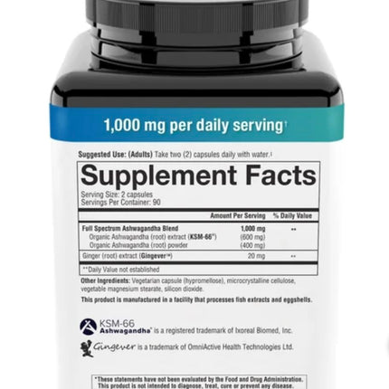 Youtheory Ashwagandha 1000mg with KSM-66 – 180 Caps | Stress Support