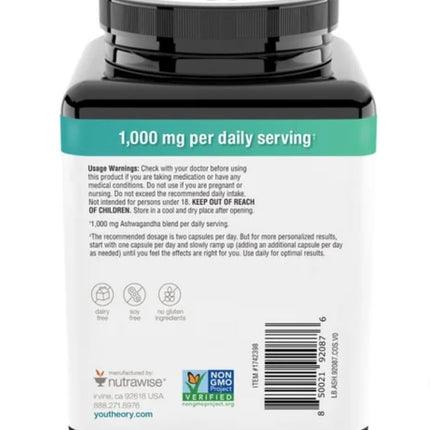 Youtheory Ashwagandha 1000mg with KSM-66 – 180 Caps | Stress Support