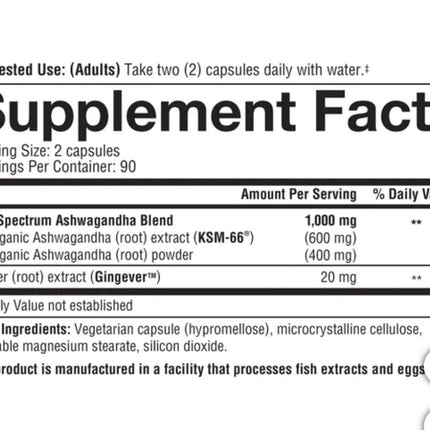 Youtheory Ashwagandha 1000mg with KSM-66 – 180 Caps | Stress Support