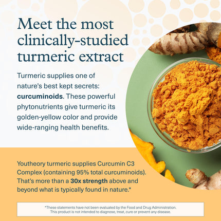 Youtheory Turmeric 450 mg with Black Pepper & Olive Leaf – Supports Joint & Brain Health
