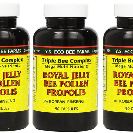 Y.S. Eco Bee Farms 3-Pack Royal Jelly, Bee Pollen, Propolis, Korean Ginseng - 90 Capsules