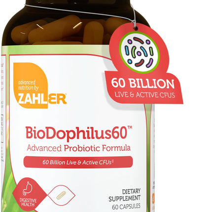Zahler BioDophilus60 – 60 Billion CFU Probiotic + Prebiotic | 11 Strains | Kosher Digestive Health (60 Capsules)