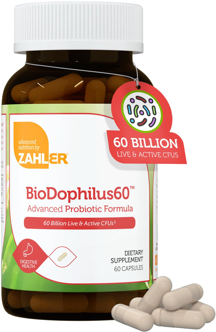 Zahler BioDophilus60 – 60 Billion CFU Probiotic + Prebiotic | 11 Strains | Kosher Digestive Health (60 Capsules)