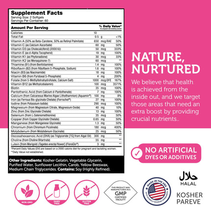 Zahler Prenatal Vitamin with DHA & Folate | Kosher DHA Prenatal Softgels, 120 Count