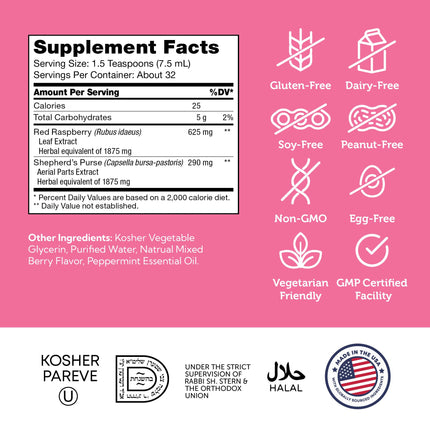 Zahler PureBerry+Purse | Red Raspberry Leaf & Sheperd's Purse | Uterine Health Support | Certified Kosher | 8OZ