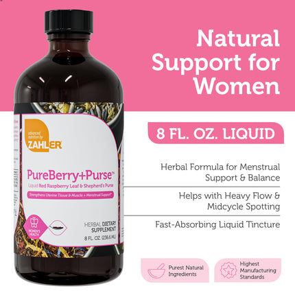 Zahler PureBerry+Purse | Red Raspberry Leaf & Sheperd's Purse | Uterine Health Support | Certified Kosher | 8OZ