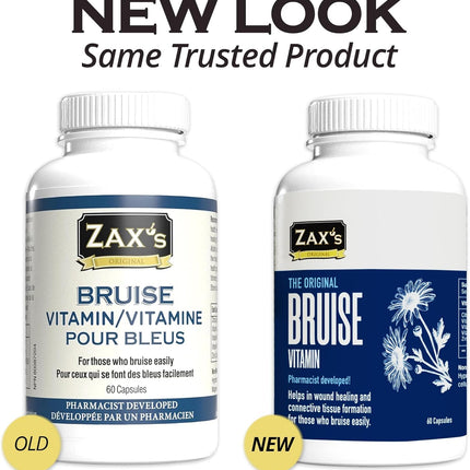 Zax's Original Bruise Vitamin 2-Pack – Pharmacist-Developed Bruising Supplements with Zinc, Vitamins C, D3, K | 120 Caps